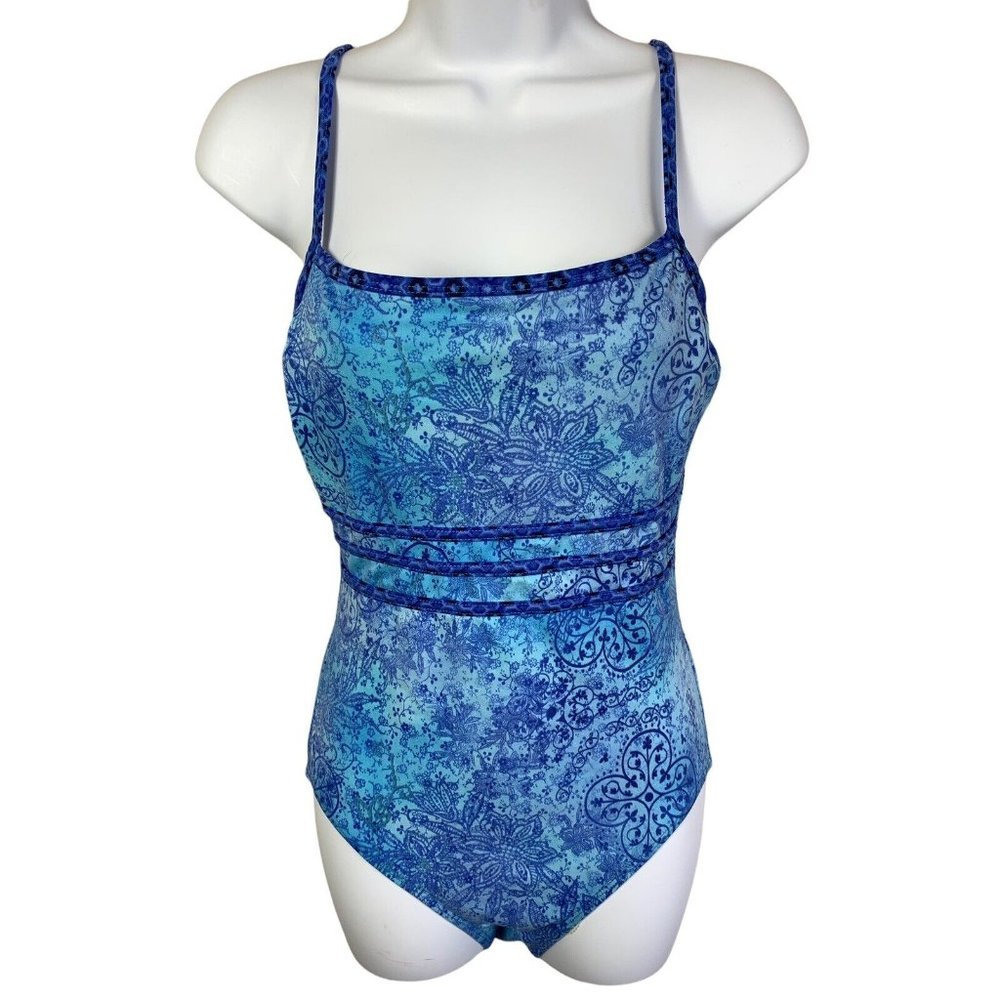 SHAPEMAKER‎ Shaping One Piece Swimsuit Bathing Suit Sz 36 C Blue Floral Print